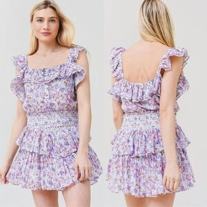 Loveshackfancy Shanely Printed Floral Mini Ruffle Dress size Medium